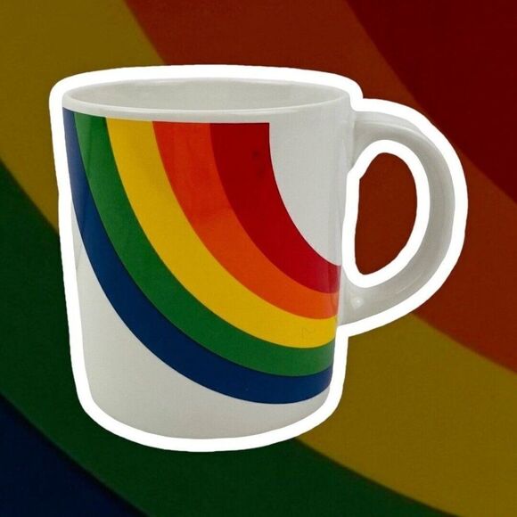 Vintage 1980s Rainbow Mug Korea FTDA Stranger Things Pride Gay Queer Gift 80s - Picture 1 of 11